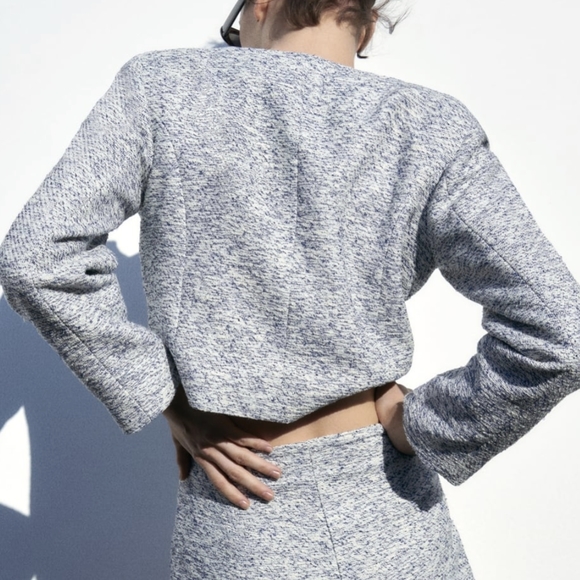 Gold Button Textured Blazer Ecru Blue Zara XS - Picture 7 of 8